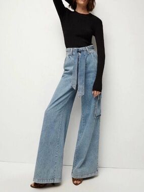 Veronica Beard Belisa Wide Leg Cargo Jeans Denim Size 28